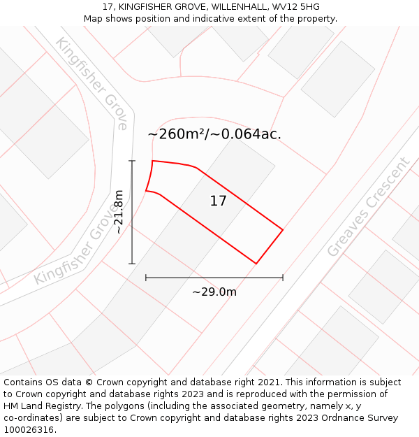 17, KINGFISHER GROVE, WILLENHALL, WV12 5HG: Plot and title map