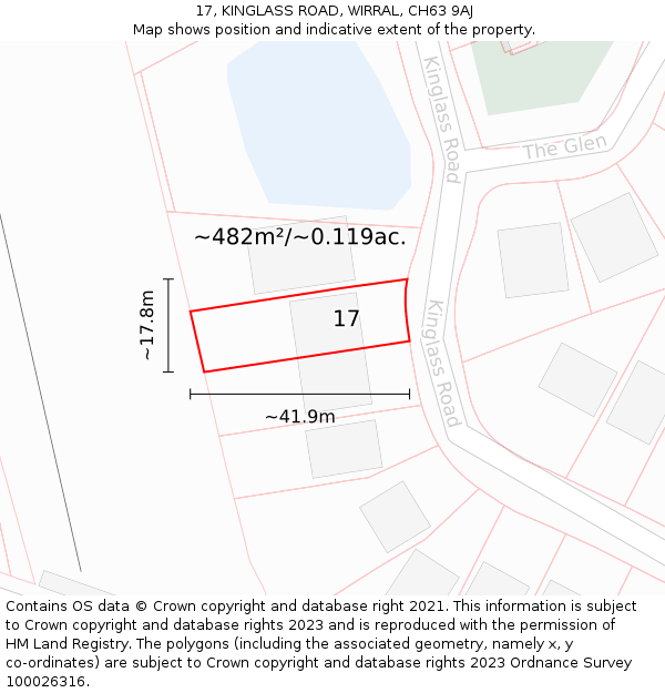 17, KINGLASS ROAD, WIRRAL, CH63 9AJ: Plot and title map