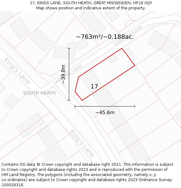 17, KINGS LANE, SOUTH HEATH, GREAT MISSENDEN, HP16 0QY: Plot and title map