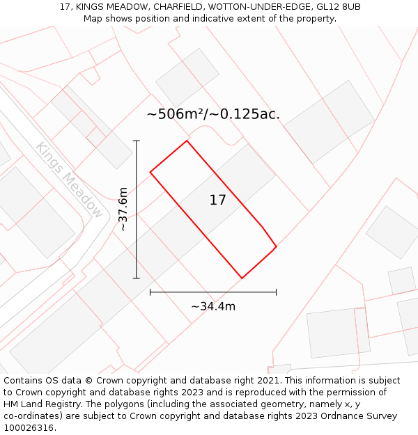 17, KINGS MEADOW, CHARFIELD, WOTTON-UNDER-EDGE, GL12 8UB: Plot and title map