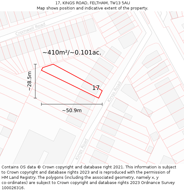 17, KINGS ROAD, FELTHAM, TW13 5AU: Plot and title map