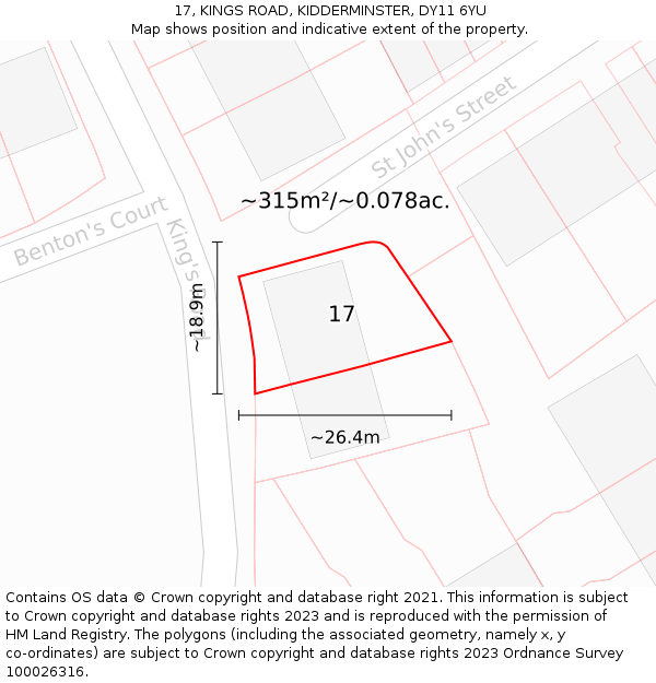 17, KINGS ROAD, KIDDERMINSTER, DY11 6YU: Plot and title map