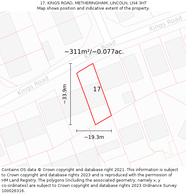 17, KINGS ROAD, METHERINGHAM, LINCOLN, LN4 3HT: Plot and title map