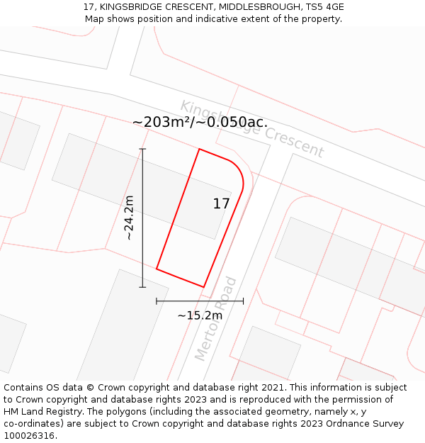17, KINGSBRIDGE CRESCENT, MIDDLESBROUGH, TS5 4GE: Plot and title map