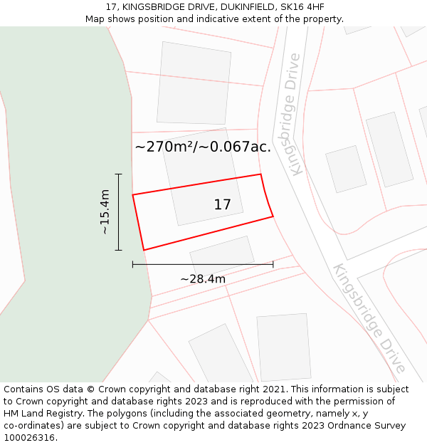 17, KINGSBRIDGE DRIVE, DUKINFIELD, SK16 4HF: Plot and title map