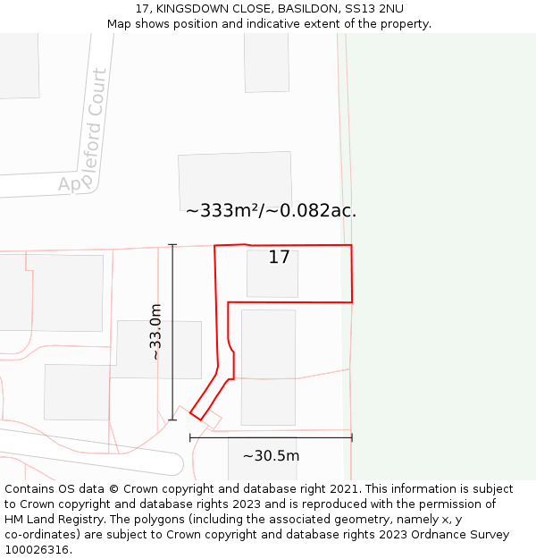 17, KINGSDOWN CLOSE, BASILDON, SS13 2NU: Plot and title map