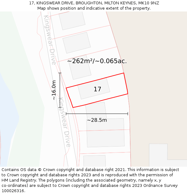 17, KINGSWEAR DRIVE, BROUGHTON, MILTON KEYNES, MK10 9NZ: Plot and title map