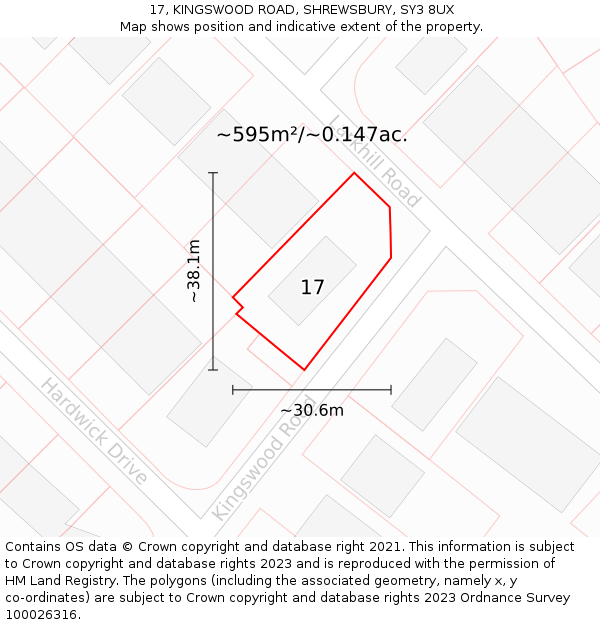 17, KINGSWOOD ROAD, SHREWSBURY, SY3 8UX: Plot and title map
