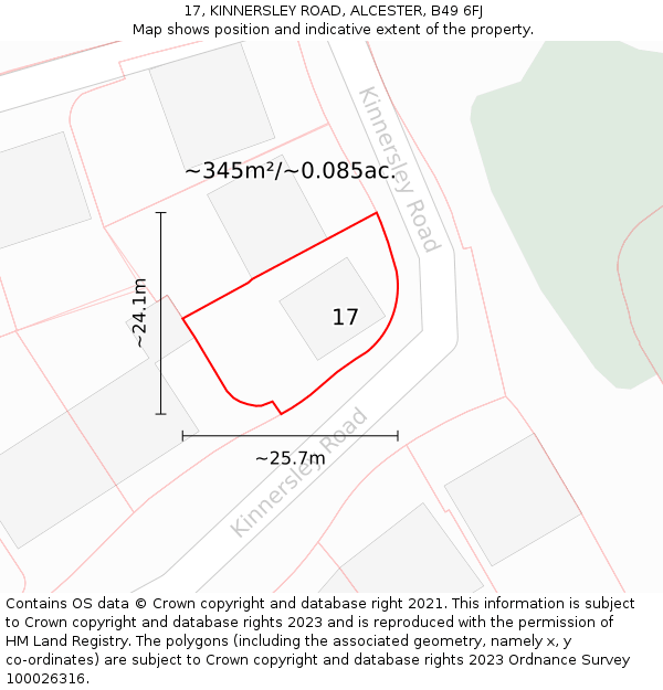 17, KINNERSLEY ROAD, ALCESTER, B49 6FJ: Plot and title map