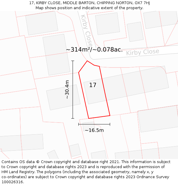 17, KIRBY CLOSE, MIDDLE BARTON, CHIPPING NORTON, OX7 7HJ: Plot and title map