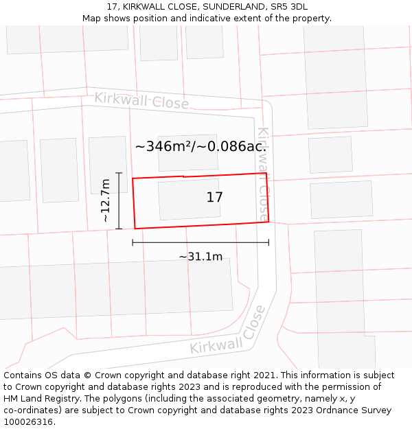 17, KIRKWALL CLOSE, SUNDERLAND, SR5 3DL: Plot and title map