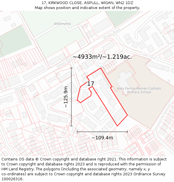 17, KIRKWOOD CLOSE, ASPULL, WIGAN, WN2 1DZ: Plot and title map