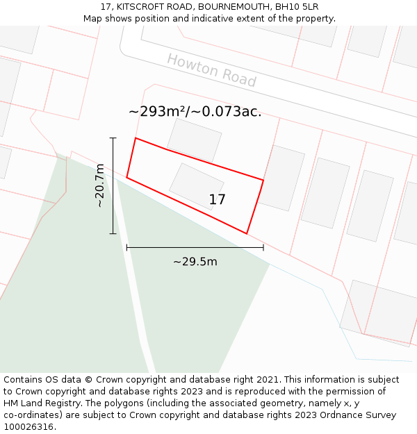 17, KITSCROFT ROAD, BOURNEMOUTH, BH10 5LR: Plot and title map