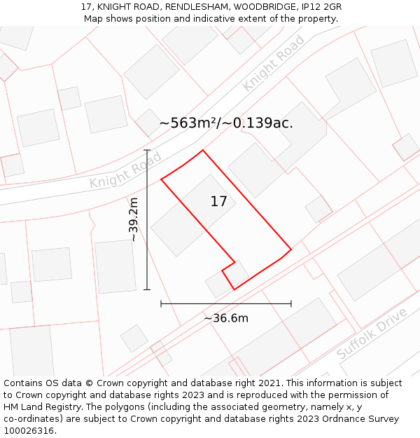 17, KNIGHT ROAD, RENDLESHAM, WOODBRIDGE, IP12 2GR: Plot and title map