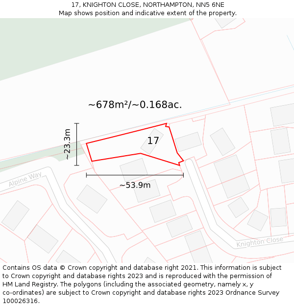 17, KNIGHTON CLOSE, NORTHAMPTON, NN5 6NE: Plot and title map