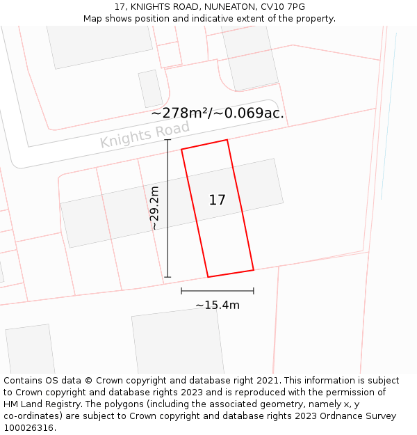 17, KNIGHTS ROAD, NUNEATON, CV10 7PG: Plot and title map