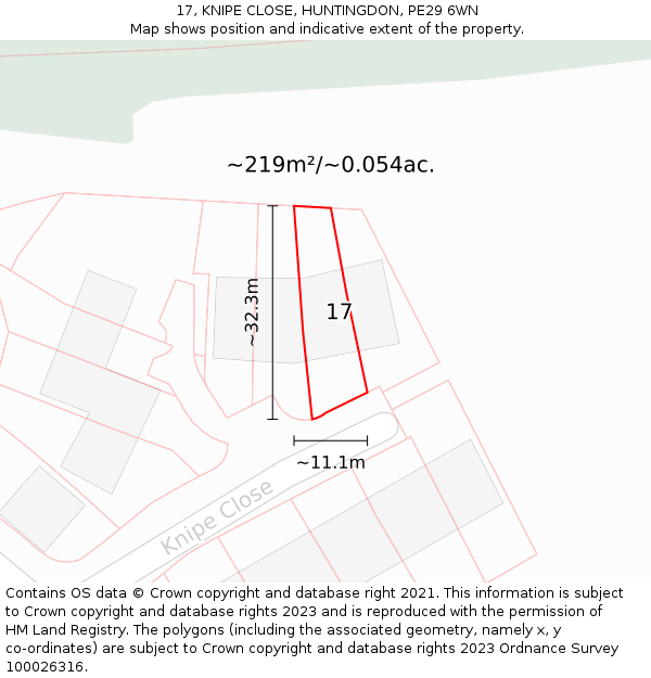 17, KNIPE CLOSE, HUNTINGDON, PE29 6WN: Plot and title map
