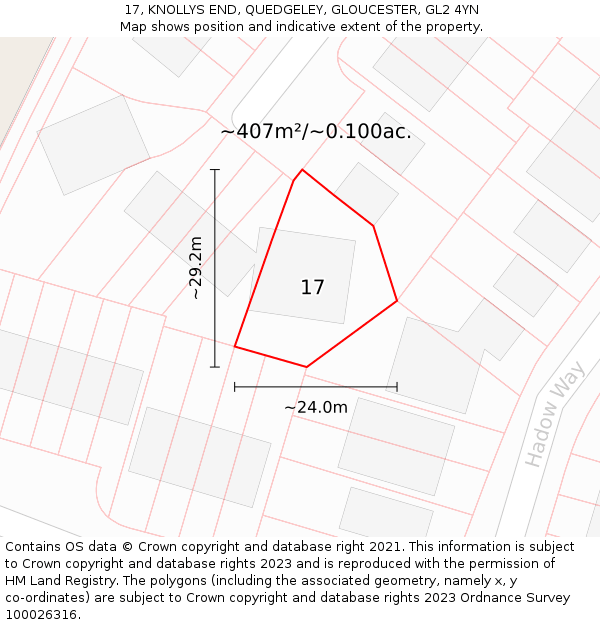 17, KNOLLYS END, QUEDGELEY, GLOUCESTER, GL2 4YN: Plot and title map