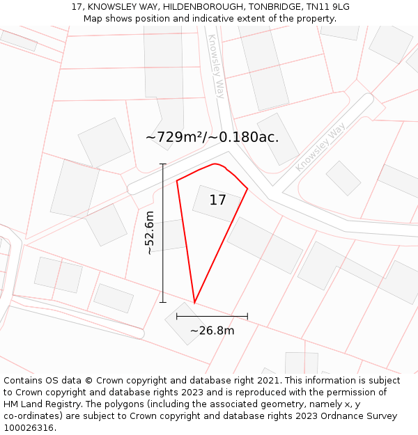 17, KNOWSLEY WAY, HILDENBOROUGH, TONBRIDGE, TN11 9LG: Plot and title map