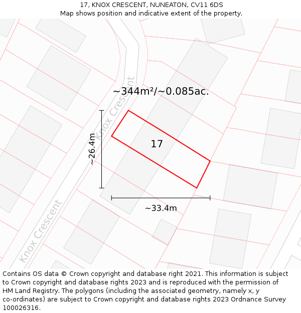 17, KNOX CRESCENT, NUNEATON, CV11 6DS: Plot and title map