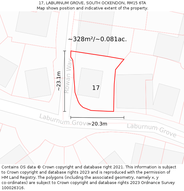 17, LABURNUM GROVE, SOUTH OCKENDON, RM15 6TA: Plot and title map