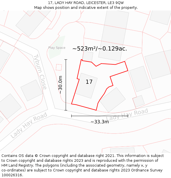 17, LADY HAY ROAD, LEICESTER, LE3 9QW: Plot and title map