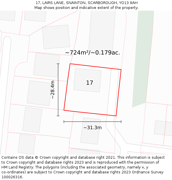 17, LAIRS LANE, SNAINTON, SCARBOROUGH, YO13 9AH: Plot and title map