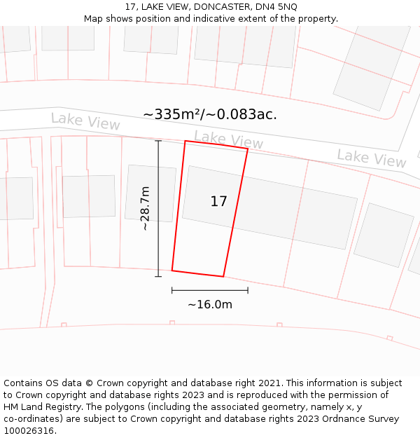 17, LAKE VIEW, DONCASTER, DN4 5NQ: Plot and title map