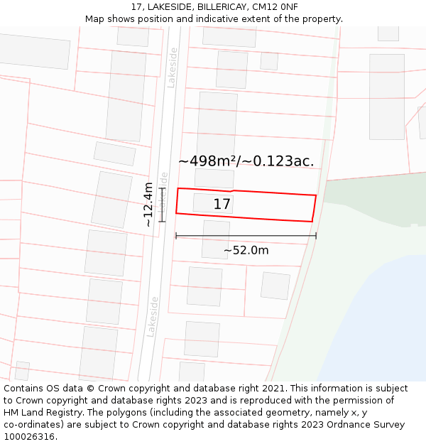 17, LAKESIDE, BILLERICAY, CM12 0NF: Plot and title map