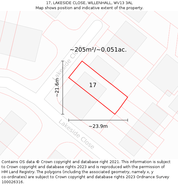 17, LAKESIDE CLOSE, WILLENHALL, WV13 3AL: Plot and title map