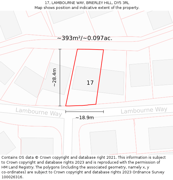 17, LAMBOURNE WAY, BRIERLEY HILL, DY5 3RL: Plot and title map