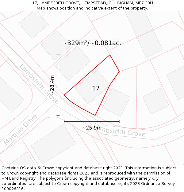 17, LAMBSFRITH GROVE, HEMPSTEAD, GILLINGHAM, ME7 3RU: Plot and title map