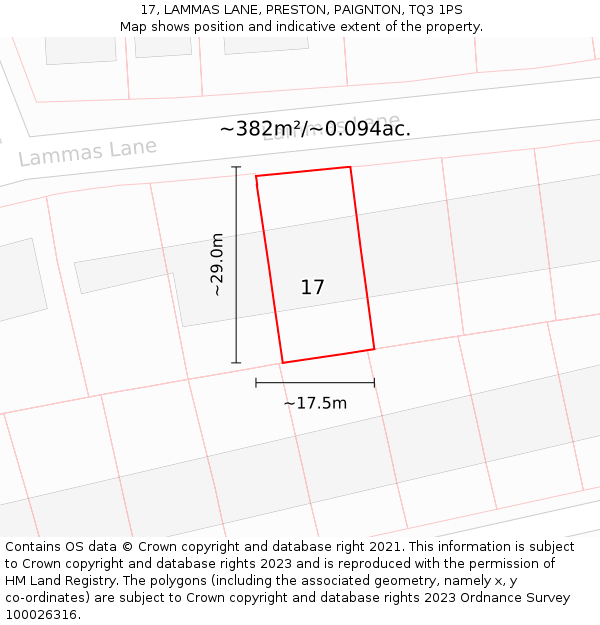 17, LAMMAS LANE, PRESTON, PAIGNTON, TQ3 1PS: Plot and title map