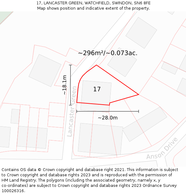 17, LANCASTER GREEN, WATCHFIELD, SWINDON, SN6 8FE: Plot and title map