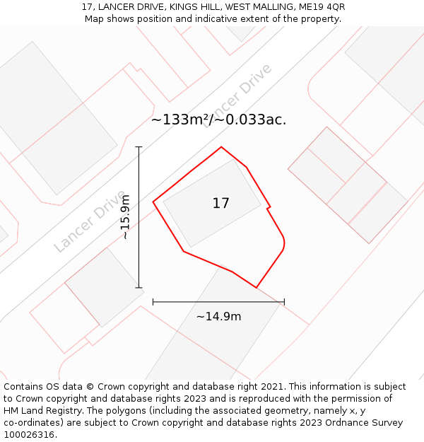 17, LANCER DRIVE, KINGS HILL, WEST MALLING, ME19 4QR: Plot and title map