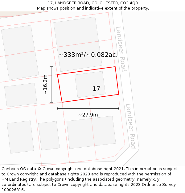 17, LANDSEER ROAD, COLCHESTER, CO3 4QR: Plot and title map