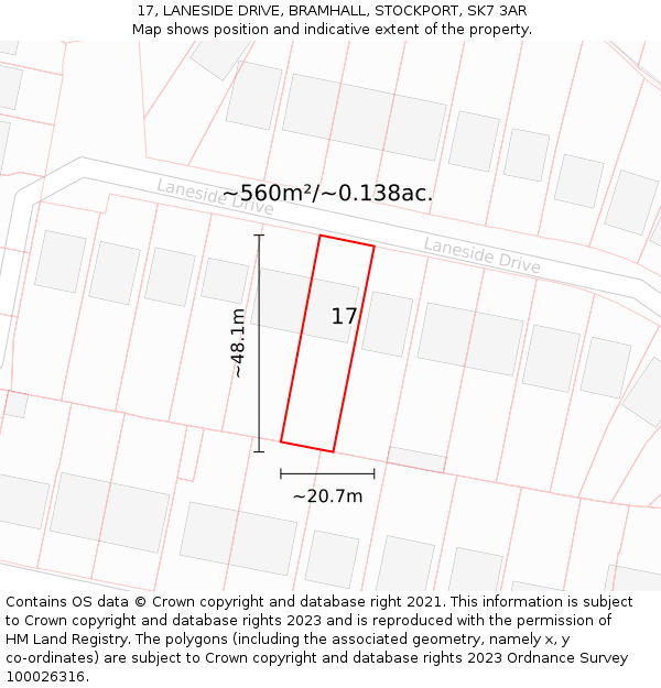 17, LANESIDE DRIVE, BRAMHALL, STOCKPORT, SK7 3AR: Plot and title map