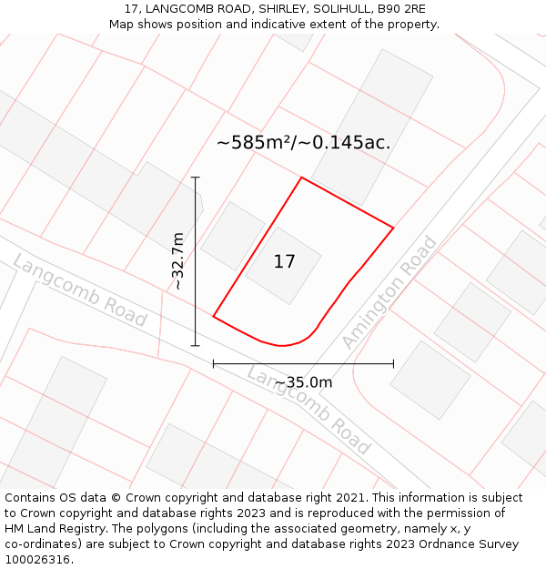17, LANGCOMB ROAD, SHIRLEY, SOLIHULL, B90 2RE: Plot and title map