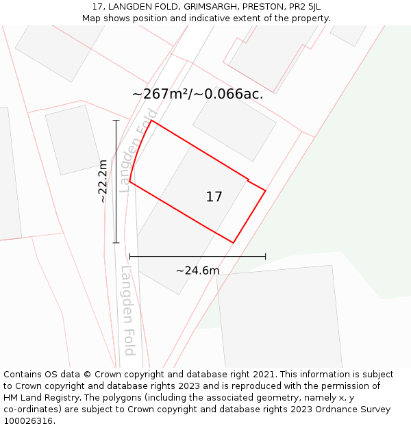 17, LANGDEN FOLD, GRIMSARGH, PRESTON, PR2 5JL: Plot and title map
