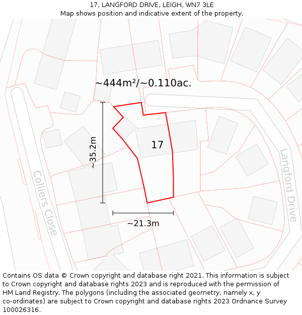 17, LANGFORD DRIVE, LEIGH, WN7 3LE: Plot and title map