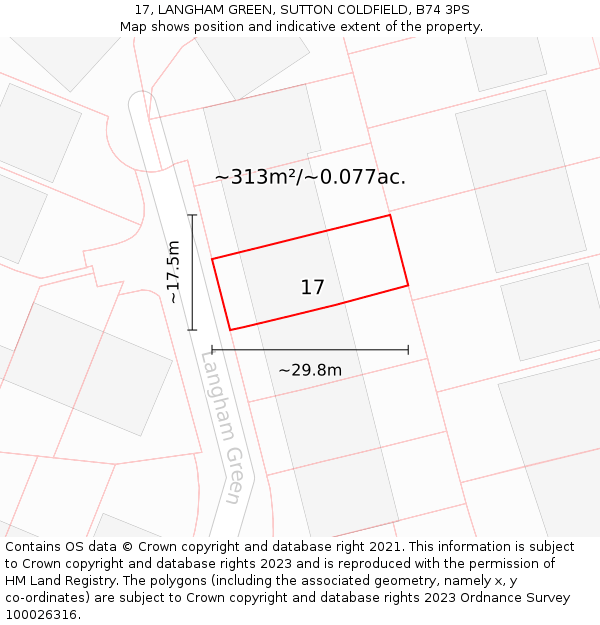 17, LANGHAM GREEN, SUTTON COLDFIELD, B74 3PS: Plot and title map