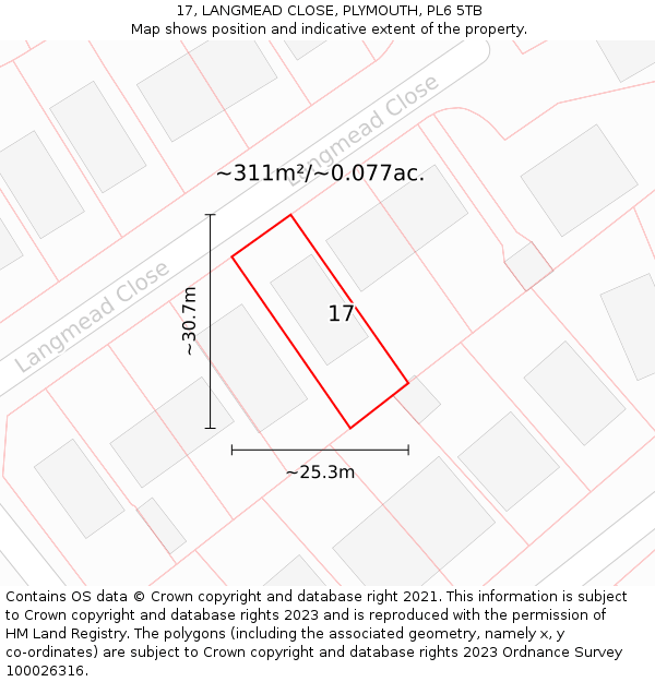 17, LANGMEAD CLOSE, PLYMOUTH, PL6 5TB: Plot and title map