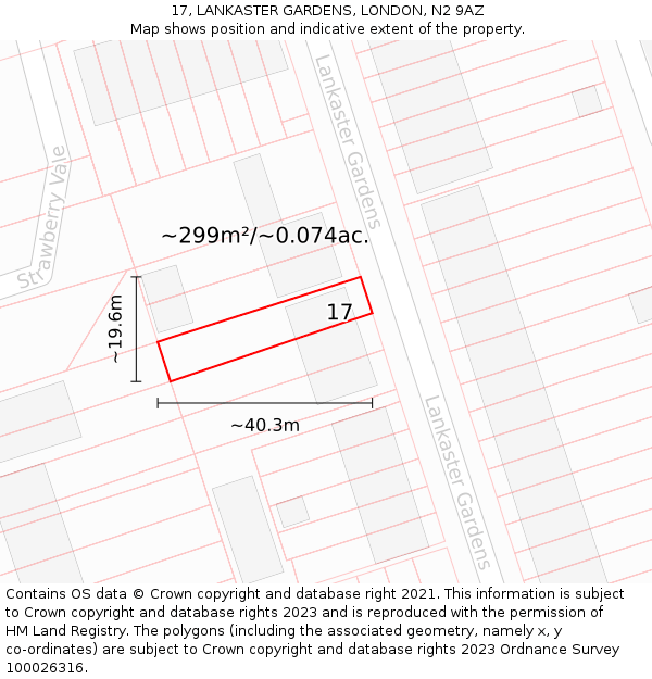 17, LANKASTER GARDENS, LONDON, N2 9AZ: Plot and title map