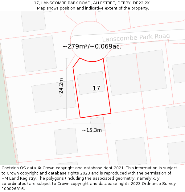 17, LANSCOMBE PARK ROAD, ALLESTREE, DERBY, DE22 2XL: Plot and title map