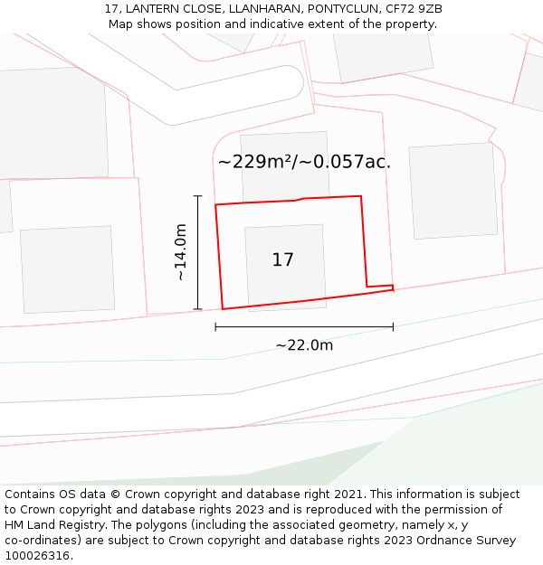 17, LANTERN CLOSE, LLANHARAN, PONTYCLUN, CF72 9ZB: Plot and title map