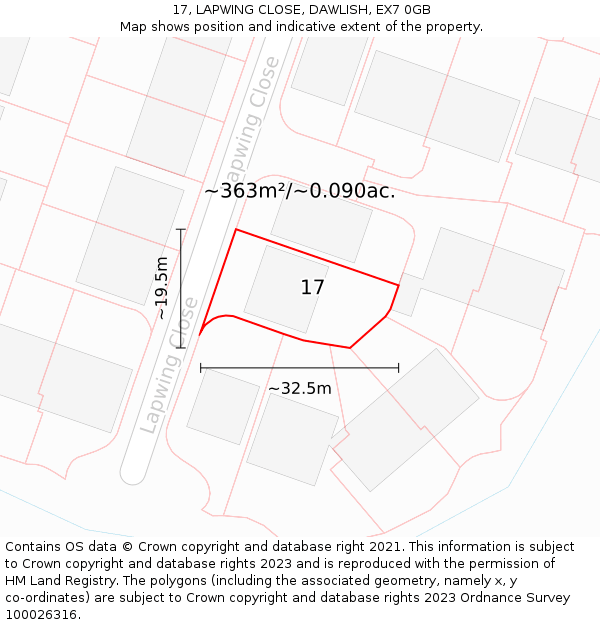 17, LAPWING CLOSE, DAWLISH, EX7 0GB: Plot and title map