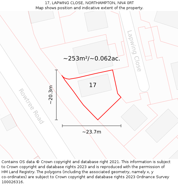 17, LAPWING CLOSE, NORTHAMPTON, NN4 0RT: Plot and title map