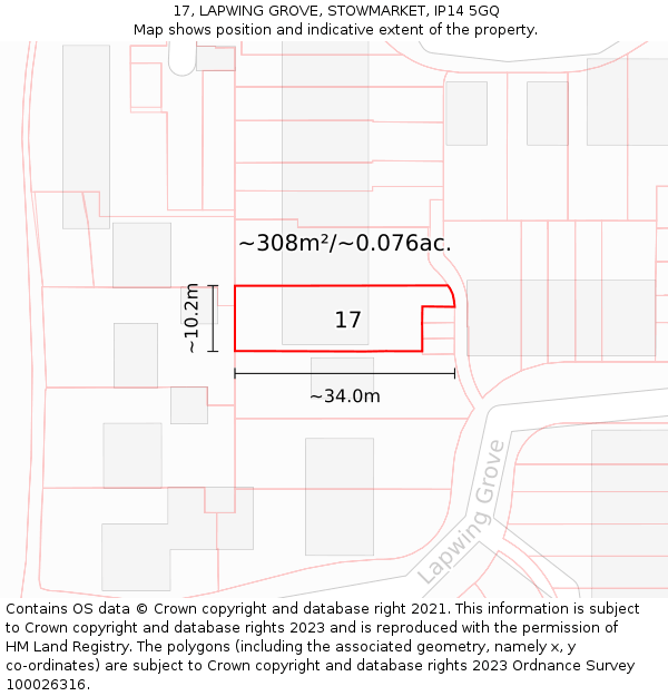 17, LAPWING GROVE, STOWMARKET, IP14 5GQ: Plot and title map