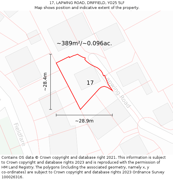 17, LAPWING ROAD, DRIFFIELD, YO25 5LF: Plot and title map