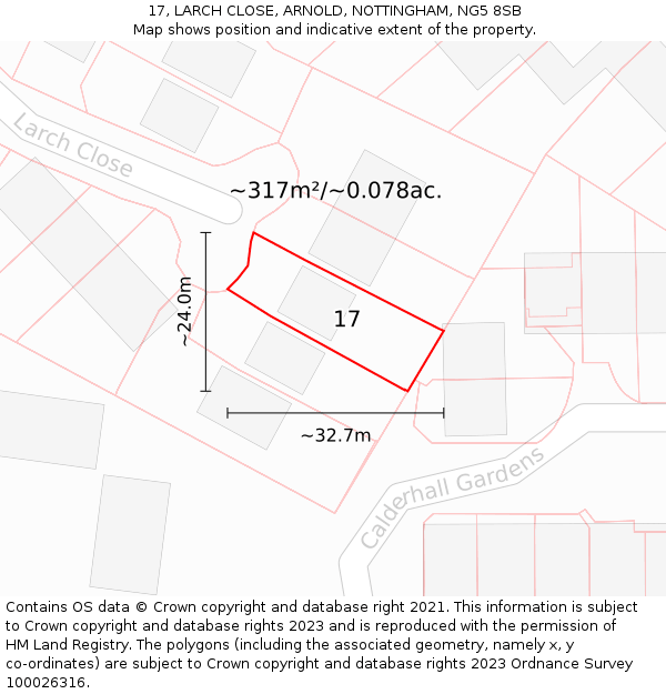 17, LARCH CLOSE, ARNOLD, NOTTINGHAM, NG5 8SB: Plot and title map